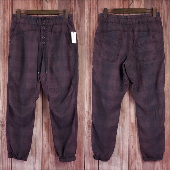 NWT Anthropologie Womens Size Small Jacquie Button Fly Joggers Pants Plaid Plum - Picture 1 of 14